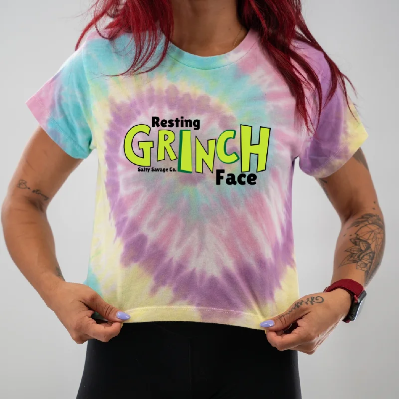 Salty Savage Ladies "Resting GRINCH Face” Spiral Tie Dye Crop TeeCroptopwool