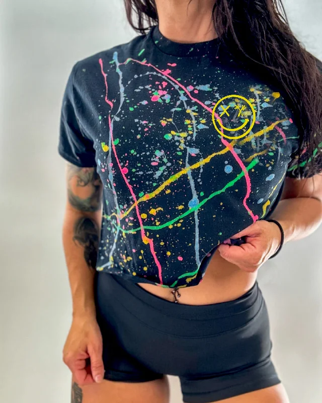 Salty Savage Ladies “Spliced Smile” Paint Splatter Crop Tee | Basic | YellowCroptopblockchain