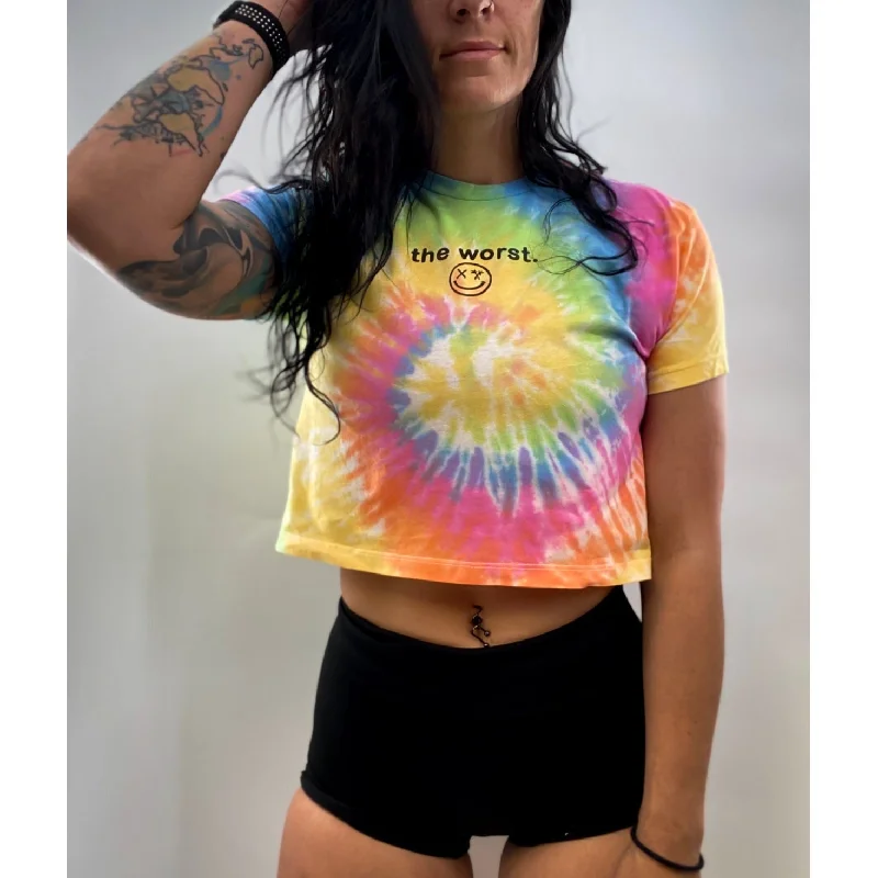 Salty Savage Ladies "the worst." Spiral Tie Dye Crop Tee | MicroCroptoptech